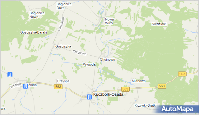 mapa Chojnowo gmina Kuczbork-Osada, Chojnowo gmina Kuczbork-Osada na mapie Targeo