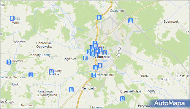 mapa Chorzele powiat przasnyski, Chorzele powiat przasnyski na mapie Targeo