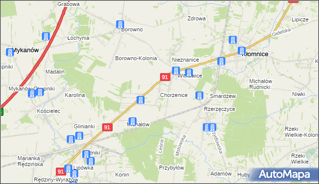 mapa Chorzenice gmina Kłomnice, Chorzenice gmina Kłomnice na mapie Targeo