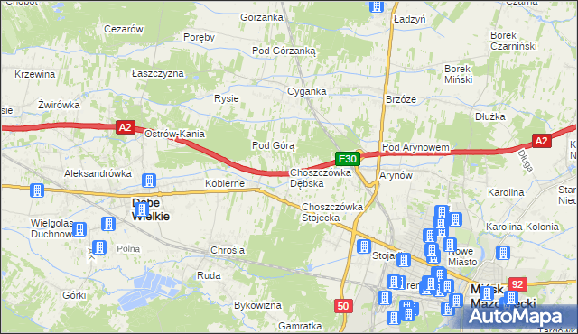 mapa Choszczówka Dębska, Choszczówka Dębska na mapie Targeo