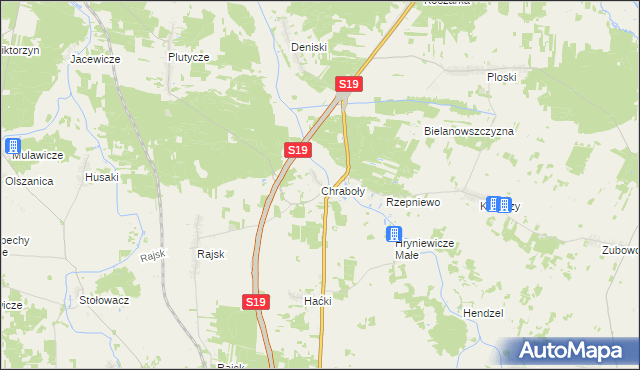 mapa Chraboły gmina Bielsk Podlaski, Chraboły gmina Bielsk Podlaski na mapie Targeo