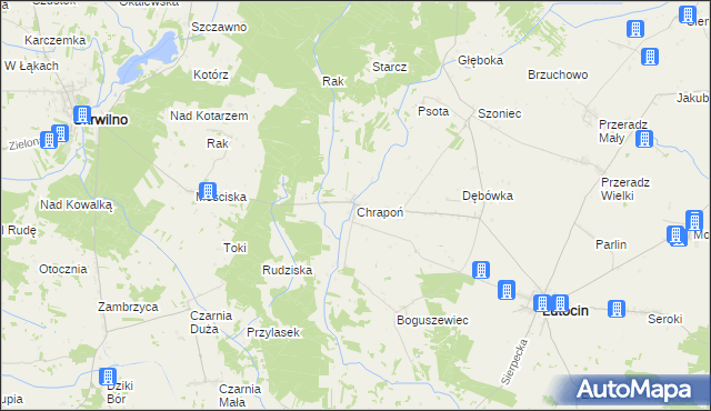 mapa Chrapoń gmina Lutocin, Chrapoń gmina Lutocin na mapie Targeo