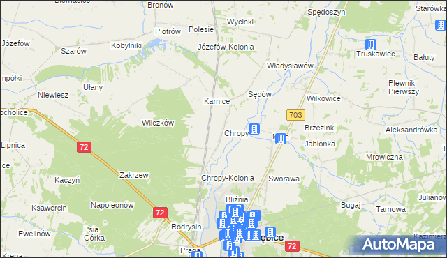 mapa Chropy, Chropy na mapie Targeo