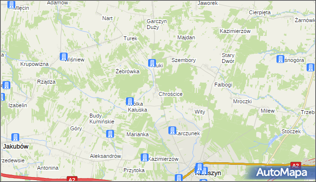 mapa Chrościce gmina Kałuszyn, Chrościce gmina Kałuszyn na mapie Targeo