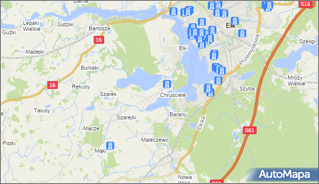 mapa Chruściele gmina Ełk, Chruściele gmina Ełk na mapie Targeo