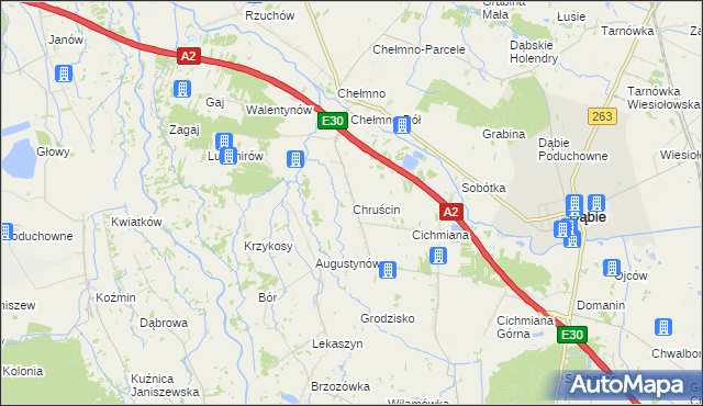 mapa Chruścin gmina Dąbie, Chruścin gmina Dąbie na mapie Targeo