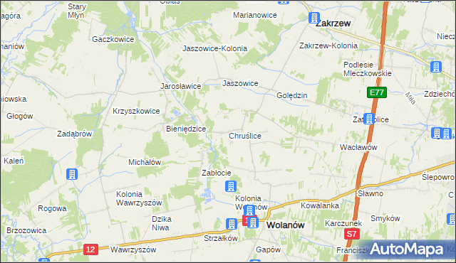 mapa Chruślice, Chruślice na mapie Targeo