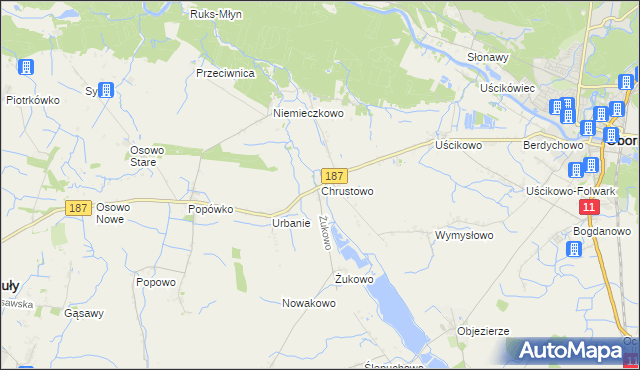 mapa Chrustowo gmina Oborniki, Chrustowo gmina Oborniki na mapie Targeo