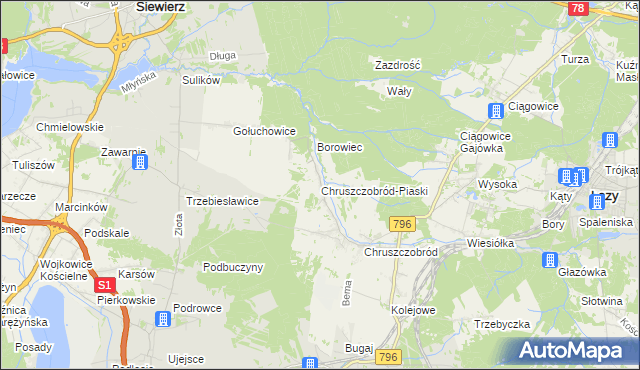 mapa Chruszczobród-Piaski, Chruszczobród-Piaski na mapie Targeo