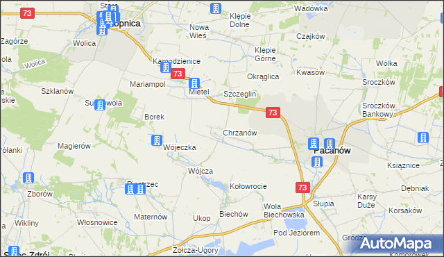 mapa Chrzanów gmina Pacanów, Chrzanów gmina Pacanów na mapie Targeo