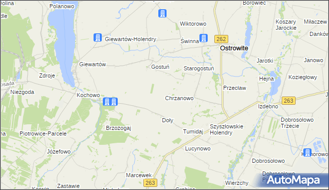 mapa Chrzanowo gmina Ostrowite, Chrzanowo gmina Ostrowite na mapie Targeo