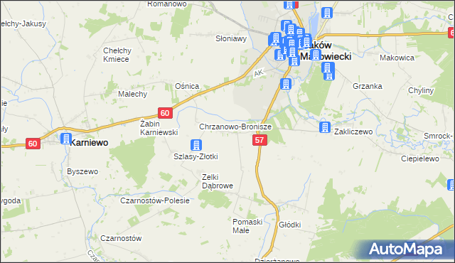 mapa Chrzanowo gmina Szelków, Chrzanowo gmina Szelków na mapie Targeo