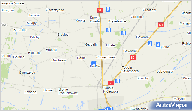 mapa Chrząstówek gmina Łęczyca, Chrząstówek gmina Łęczyca na mapie Targeo