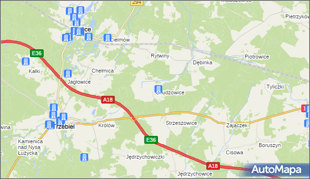 mapa Chudzowice, Chudzowice na mapie Targeo