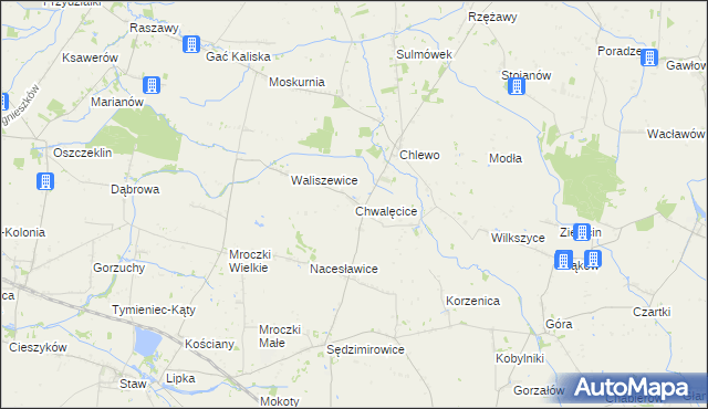 mapa Chwalęcice gmina Goszczanów, Chwalęcice gmina Goszczanów na mapie Targeo