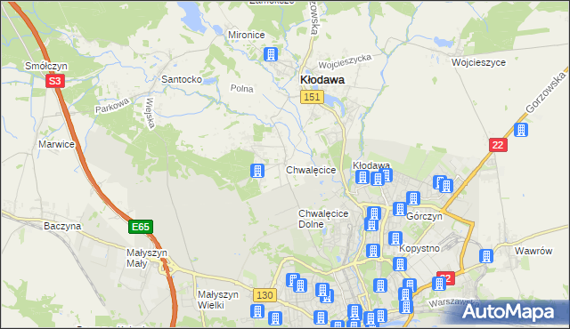 mapa Chwalęcice gmina Kłodawa, Chwalęcice gmina Kłodawa na mapie Targeo