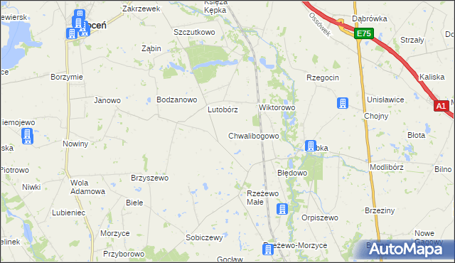 mapa Chwalibogowo gmina Lubień Kujawski, Chwalibogowo gmina Lubień Kujawski na mapie Targeo