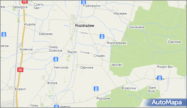 mapa Chwałki gmina Rozdrażew, Chwałki gmina Rozdrażew na mapie Targeo