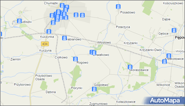 mapa Chwałkowo gmina Krobia, Chwałkowo gmina Krobia na mapie Targeo