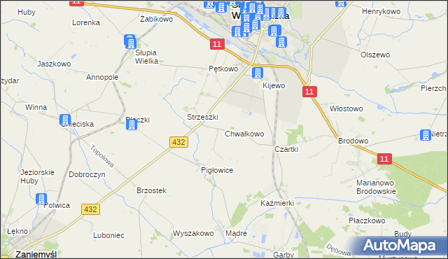 mapa Chwałkowo gmina Środa Wielkopolska, Chwałkowo gmina Środa Wielkopolska na mapie Targeo