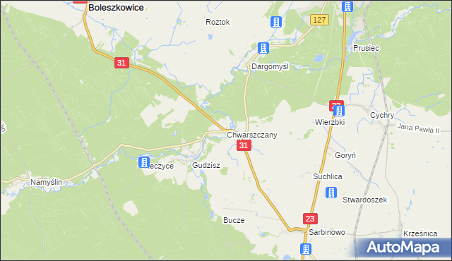 mapa Chwarszczany, Chwarszczany na mapie Targeo