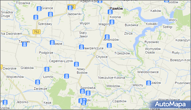 mapa Chybice, Chybice na mapie Targeo