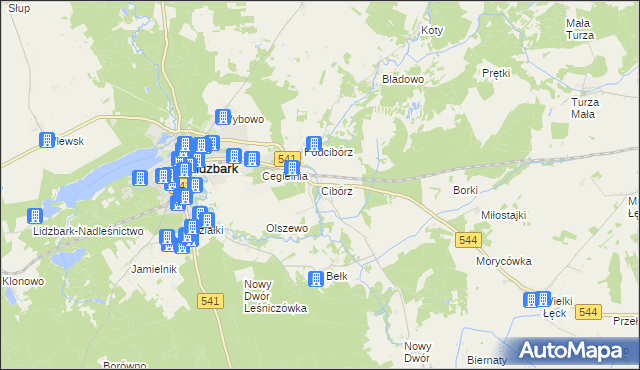 mapa Cibórz gmina Lidzbark, Cibórz gmina Lidzbark na mapie Targeo