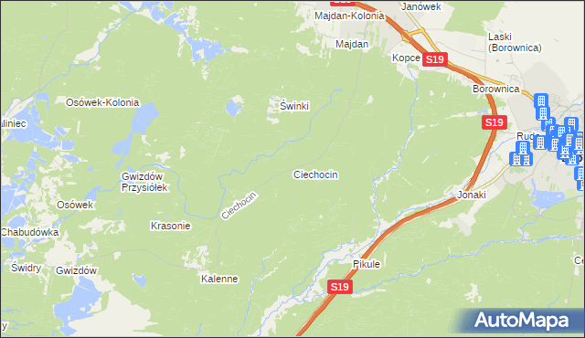 mapa Ciechocin gmina Modliborzyce, Ciechocin gmina Modliborzyce na mapie Targeo