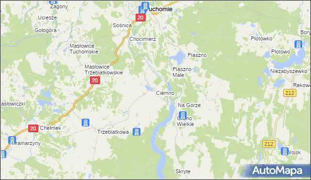 mapa Ciemno gmina Tuchomie, Ciemno gmina Tuchomie na mapie Targeo