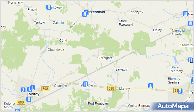 mapa Cierpigórz gmina Przesmyki, Cierpigórz gmina Przesmyki na mapie Targeo