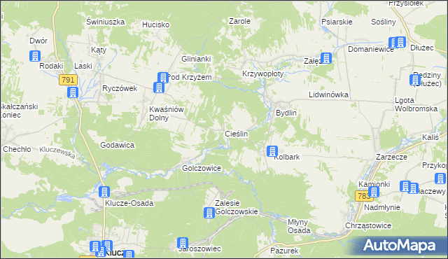 mapa Cieślin gmina Klucze, Cieślin gmina Klucze na mapie Targeo