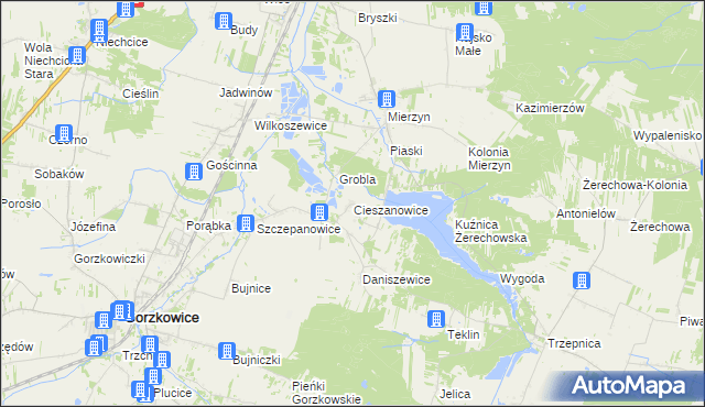 mapa Cieszanowice gmina Gorzkowice, Cieszanowice gmina Gorzkowice na mapie Targeo