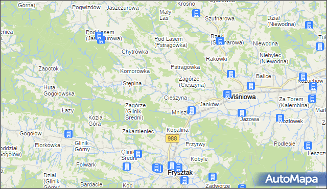 mapa Cieszyna, Cieszyna na mapie Targeo