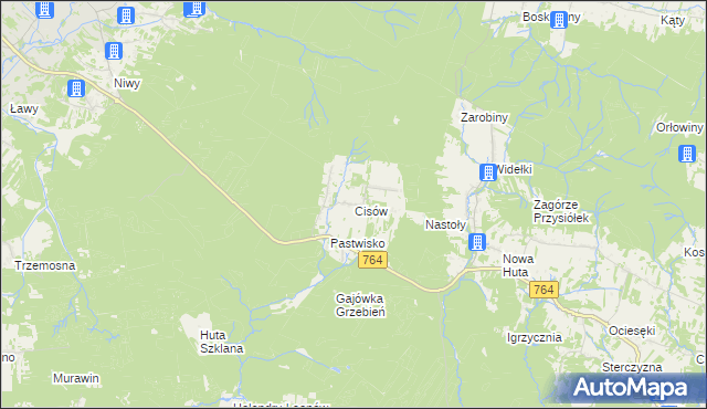 mapa Cisów gmina Daleszyce, Cisów gmina Daleszyce na mapie Targeo