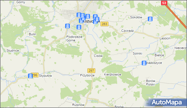 mapa Cisów gmina Kożuchów, Cisów gmina Kożuchów na mapie Targeo