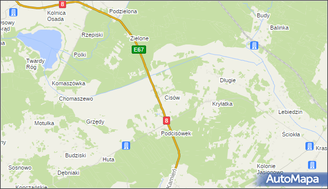 mapa Cisów gmina Sztabin, Cisów gmina Sztabin na mapie Targeo