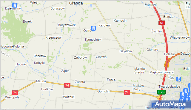 mapa Cisowa gmina Grabica, Cisowa gmina Grabica na mapie Targeo