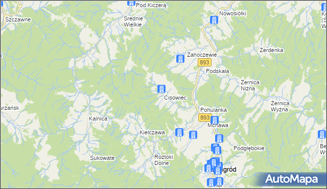 mapa Cisowiec gmina Baligród, Cisowiec gmina Baligród na mapie Targeo