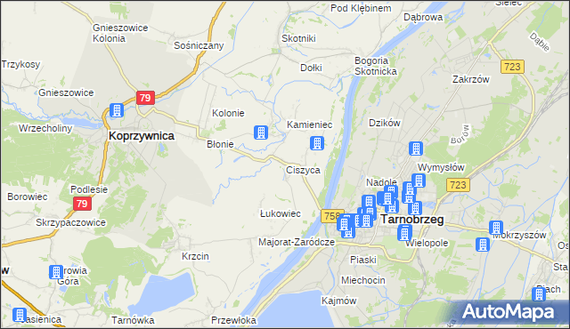 mapa Ciszyca gmina Koprzywnica, Ciszyca gmina Koprzywnica na mapie Targeo