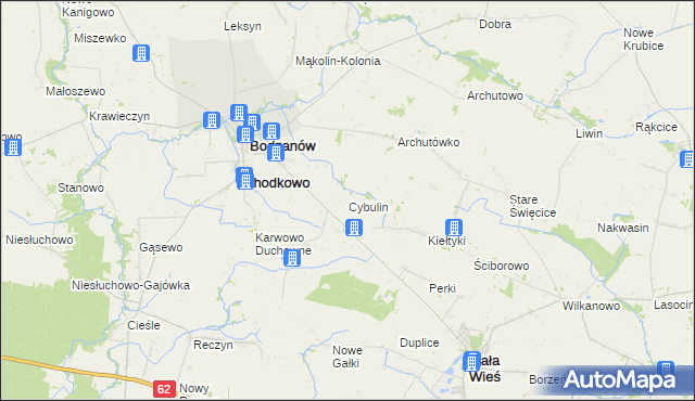 mapa Cybulin gmina Bodzanów, Cybulin gmina Bodzanów na mapie Targeo