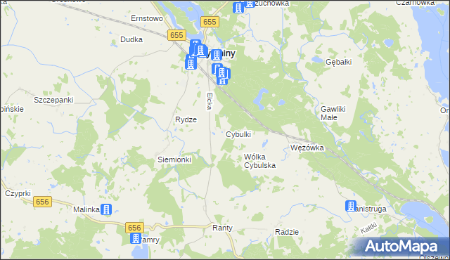 mapa Cybulki, Cybulki na mapie Targeo