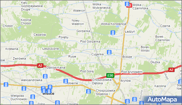 mapa Cyganka gmina Dębe Wielkie, Cyganka gmina Dębe Wielkie na mapie Targeo