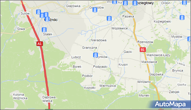 mapa Cynków gmina Koziegłowy, Cynków gmina Koziegłowy na mapie Targeo