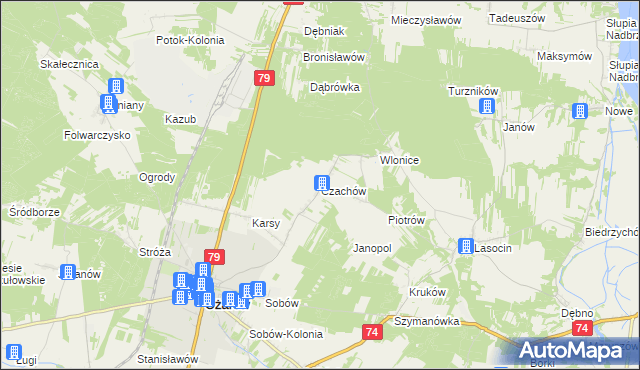 mapa Czachów gmina Ożarów, Czachów gmina Ożarów na mapie Targeo