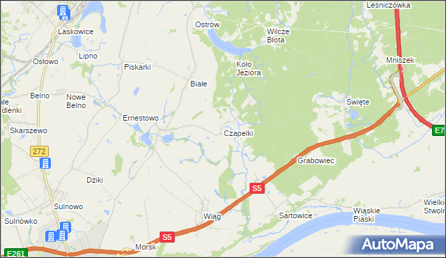 mapa Czapelki gmina Świecie, Czapelki gmina Świecie na mapie Targeo