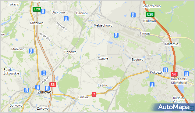 mapa Czaple gmina Żukowo, Czaple gmina Żukowo na mapie Targeo