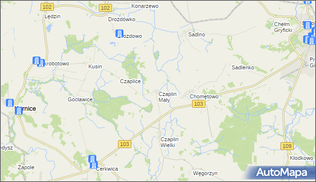 mapa Czaplin Mały, Czaplin Mały na mapie Targeo