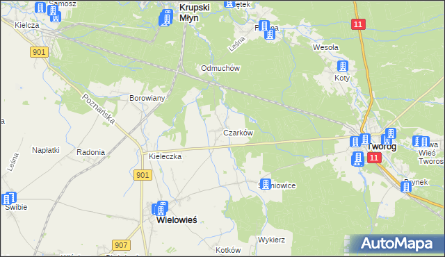 mapa Czarków gmina Wielowieś, Czarków gmina Wielowieś na mapie Targeo