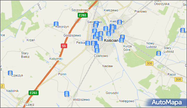 mapa Czarkowo gmina Kościan, Czarkowo gmina Kościan na mapie Targeo