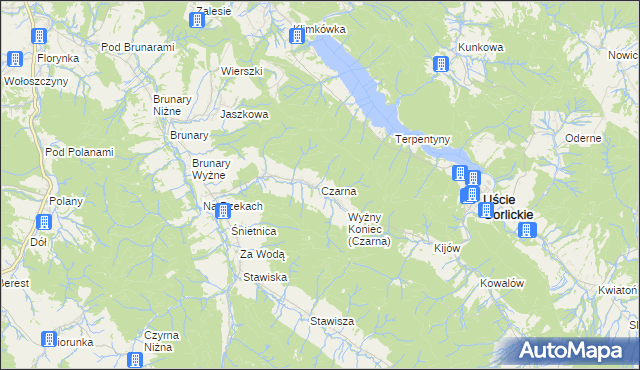 mapa Czarna gmina Uście Gorlickie, Czarna gmina Uście Gorlickie na mapie Targeo